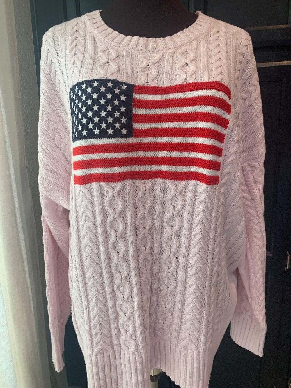 NWT Pink USA Flag Sweater Size XL